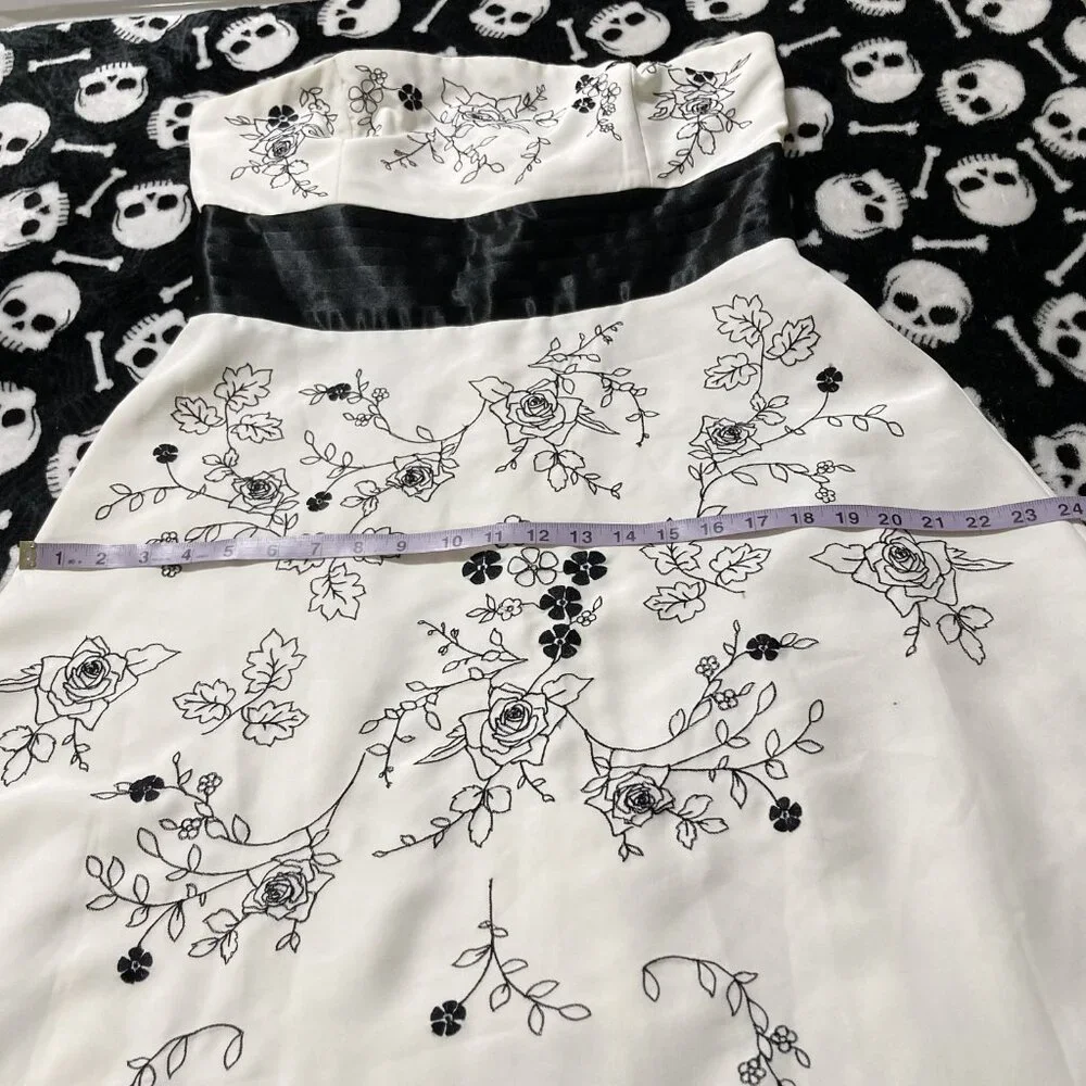 JESSICA Vintage strapless creamy white black floral embroidery dress SMALL MED - Picture 9 of 14